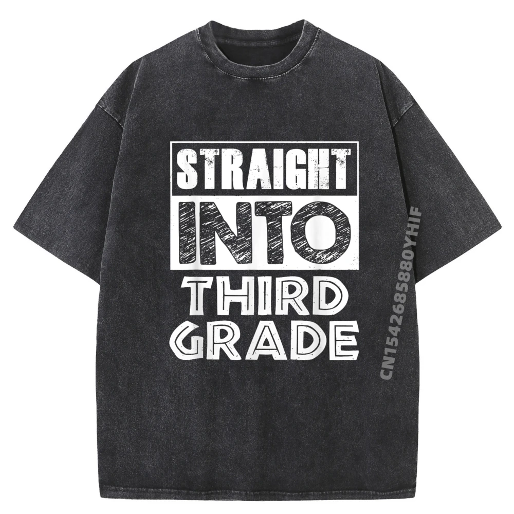 

Straight Into Third Grade 3rd Grader Mens Korean Fashion Men's Clothing Graphic Tees Mens Simple Washed Shirt