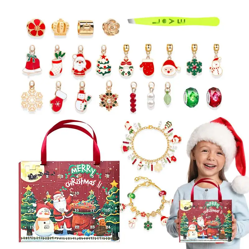 

Christmas Calendar Advent 24 Days Jewelry Making Kit Christmas Countdown Calendar 22 Charm Beads 2 Bracelets Bracelet Making Kit