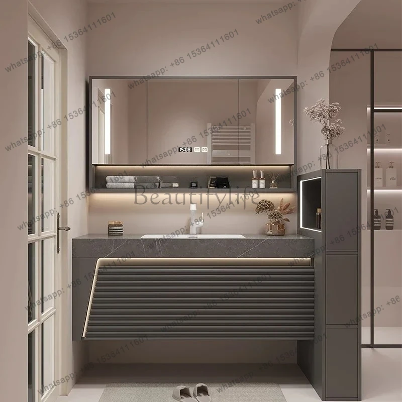 Modern Minimalist Solid Wood Bathroom Cabinet Light Luxury Bathroom Stone Plate Washstand Wash Basin Washbasin