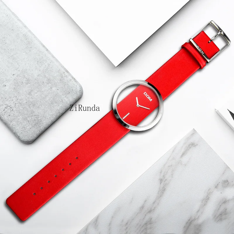 ساعة يد كلاسيكية مجوفة بسيطة من خلال نافذة كوارتز مقاومة للماء للنساء #6