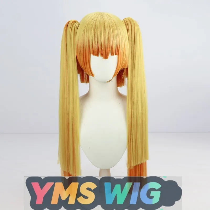 【YMS WIG】Demon Slayer: Kimetsu No Yaiba Zenitsu Agatsuma Parrucca cosplay femminile Capelli lunghi Doppia coda di cavallo