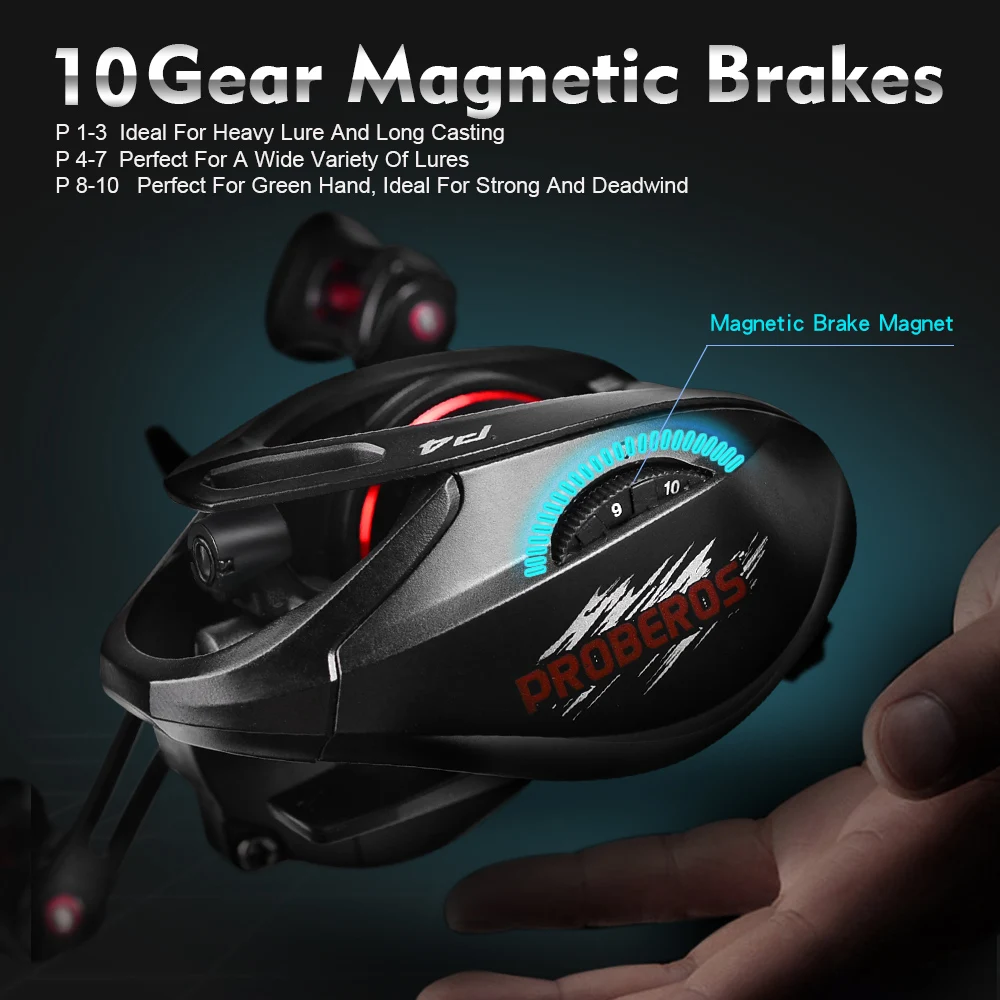 PROBEROS Baitcasting-Rolle 7,2:1 Übersetzungsverhältnis 5+1BB 8 kg/18 lb Drag 162 g Metallgehäuse Gusstrommelrad Salzwasser-Angelrolle Pesca – Detail 7