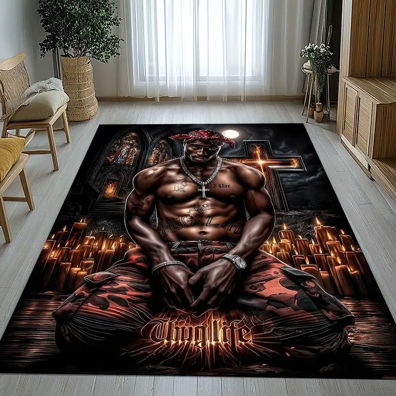 Tupac 2Pac Thug Life West Coast Rap Legend Soft Non-Slip Large Area Rug for Living Room,Bedroom Carpet Mat for Sofa,Home Decor