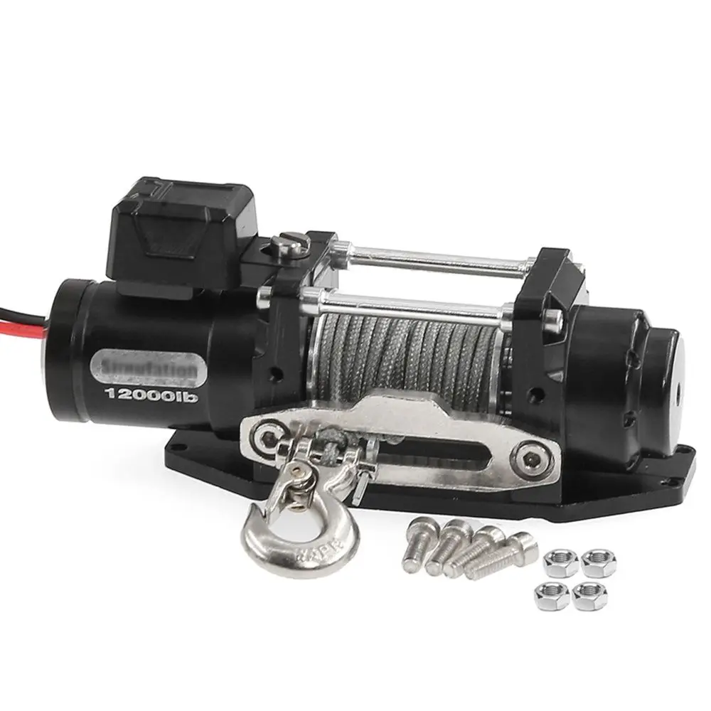 Simulated Metal Electric Winch for 1/10 RC Crawler SCX10 TRX4 Defender, Off-Road Recovery Upgrade