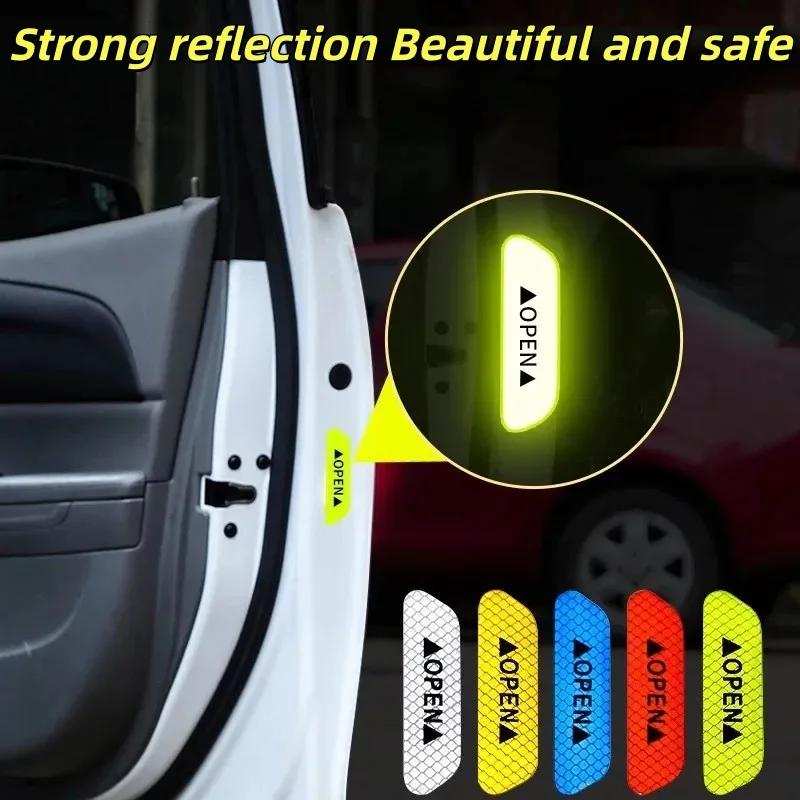4PCS Universal Car Door Reflective Sticker Night Safety Warning Reflector Tape Decal Opening Door Protector Accessory