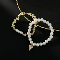 Bracelet élégant en Imitation de perles pour femmes, style bohème, corde élastique, chaîne, avec pendentif en forme de cœur, bijoux cadeau, 2 pièces/ensemble 6