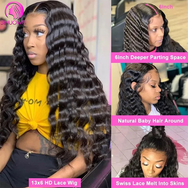 13x6 Loose Deep Wave Lace Front Wigs Human Hair Transparent Lace Front Wigs 200% Density Deep Wave Lace Frontal Wigs Pre Plucked image 3