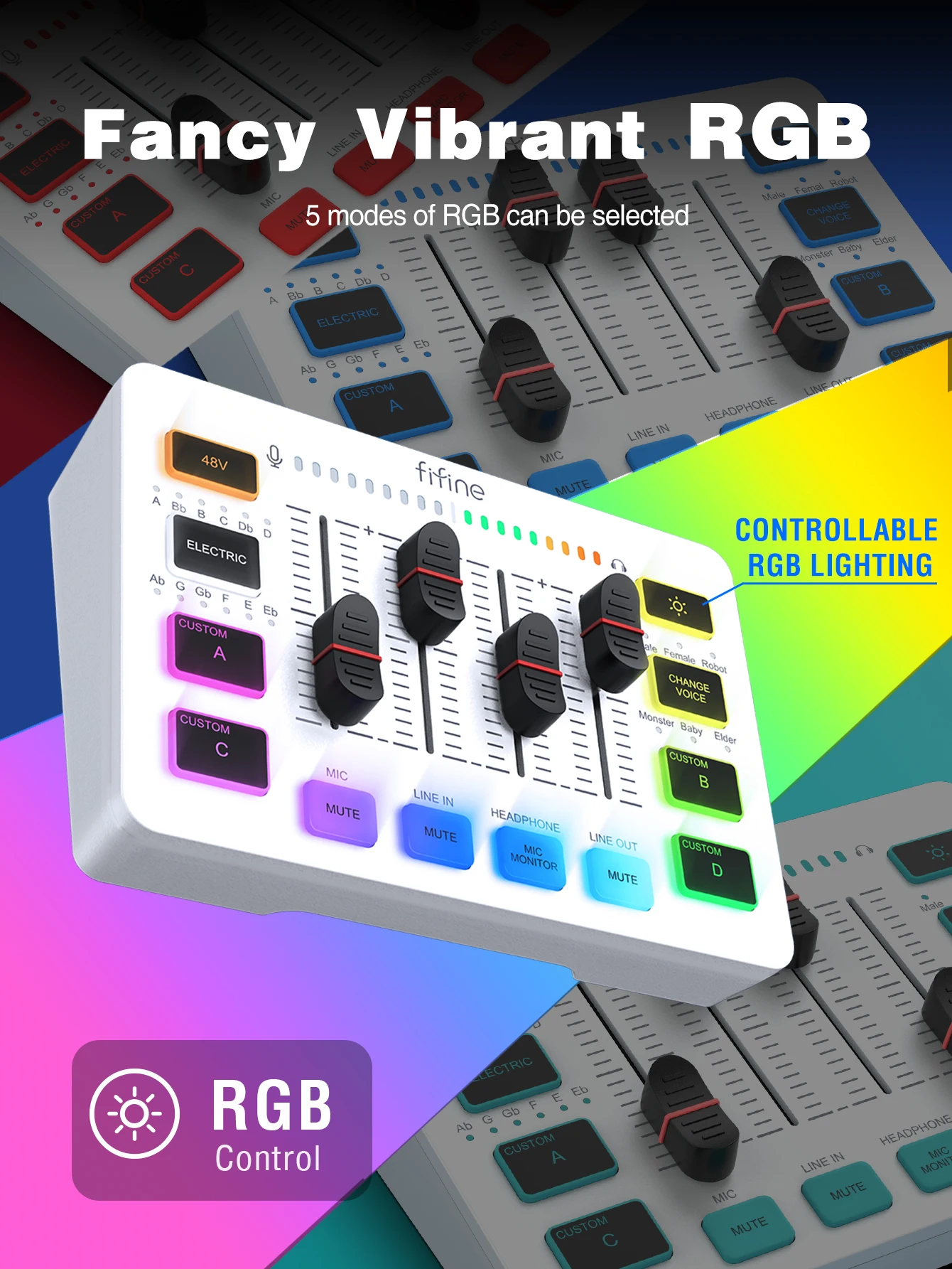 FIFINE Gaming USB Mixer with 4-Channels/XLR Microphone Interface/RGB, Sound Mixer for Game Podcast Streaming AmpliGame SC3W