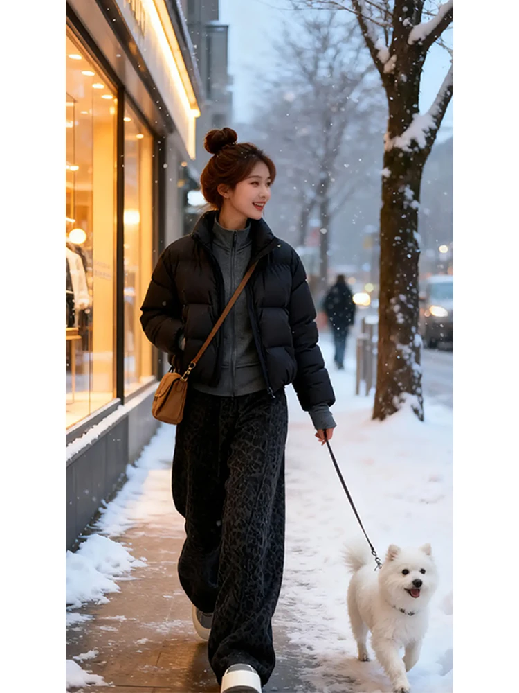 

Casual ort Cotton Jaet Leopard Print High Waist Wide Leg Pants Women's Faionable Two-Piece Set Breathable Midweight Win...