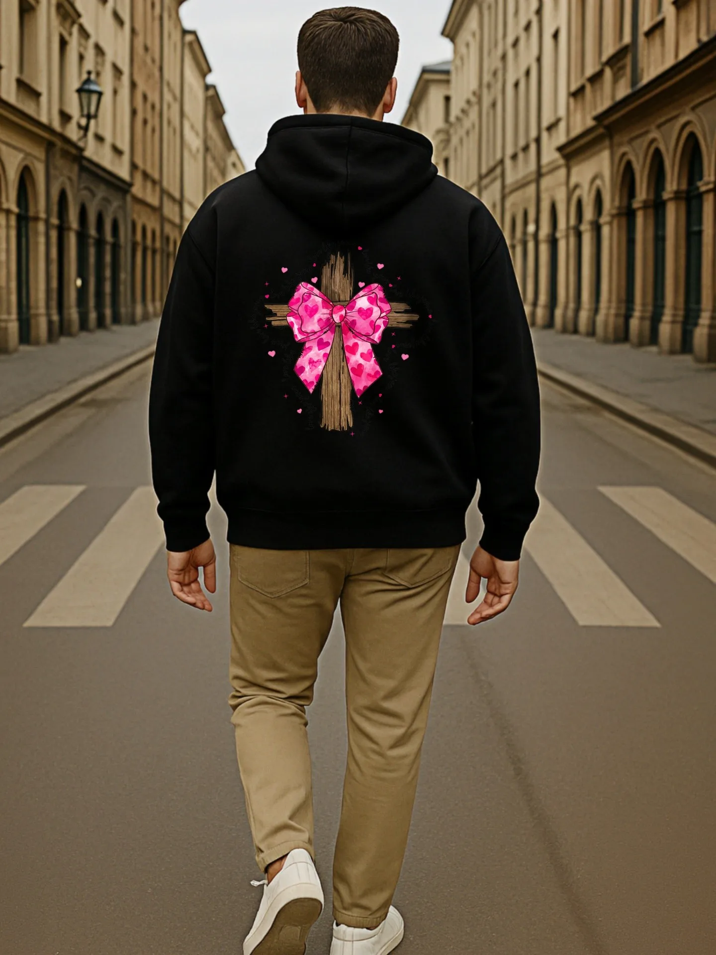 هوديي برسومات للرجال، طراز كبير الحجم مع زهور - طباعة متقاطعة، قماش ناعم، للارتداء اليومي