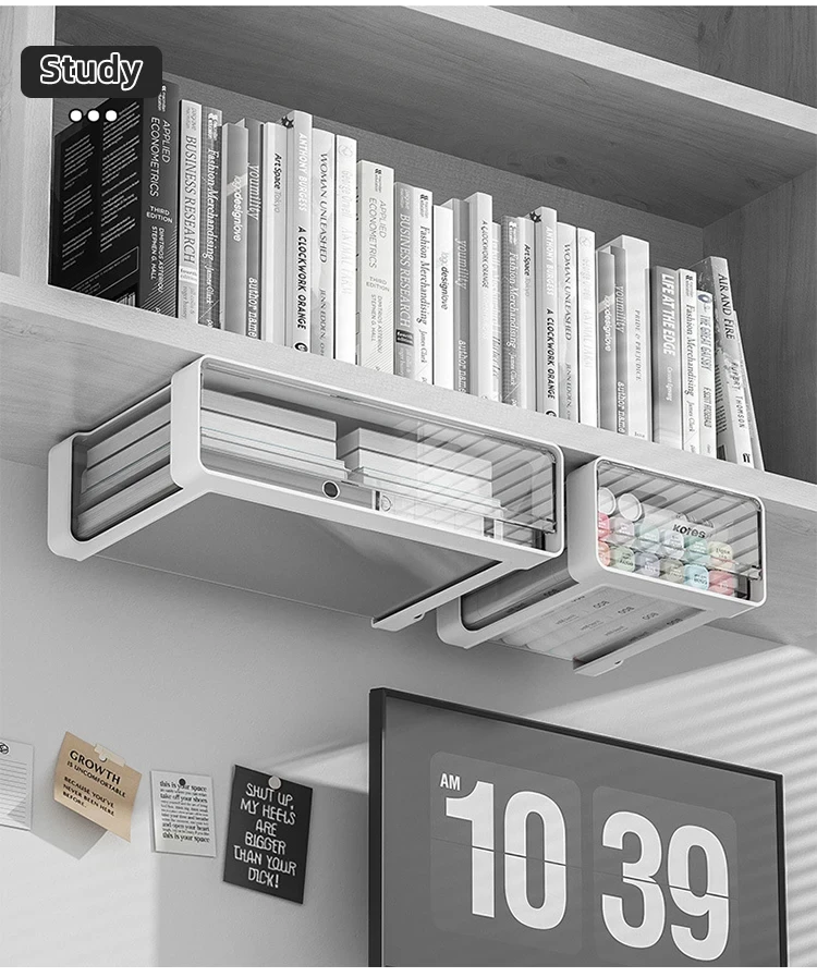 Schubladen-Aufbewahrungsbox unter dem Tisch, versteckter, selbstklebender Schubladen-Aufbewahrungsschrank, Büro, Schreibtisch, Kosmetik, Schreibwaren, Aufbewahrungsregal – Detail 1
