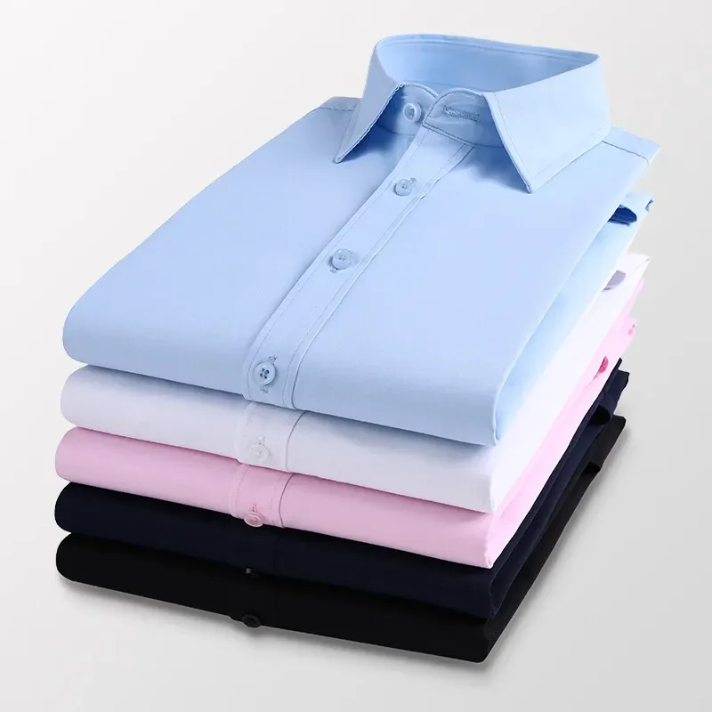 2026 New Men's Long-sleeved Shirts Spring Autumn New Business Casual Lapel Buttons Formal Wear Shirts Black White Blue Pink
