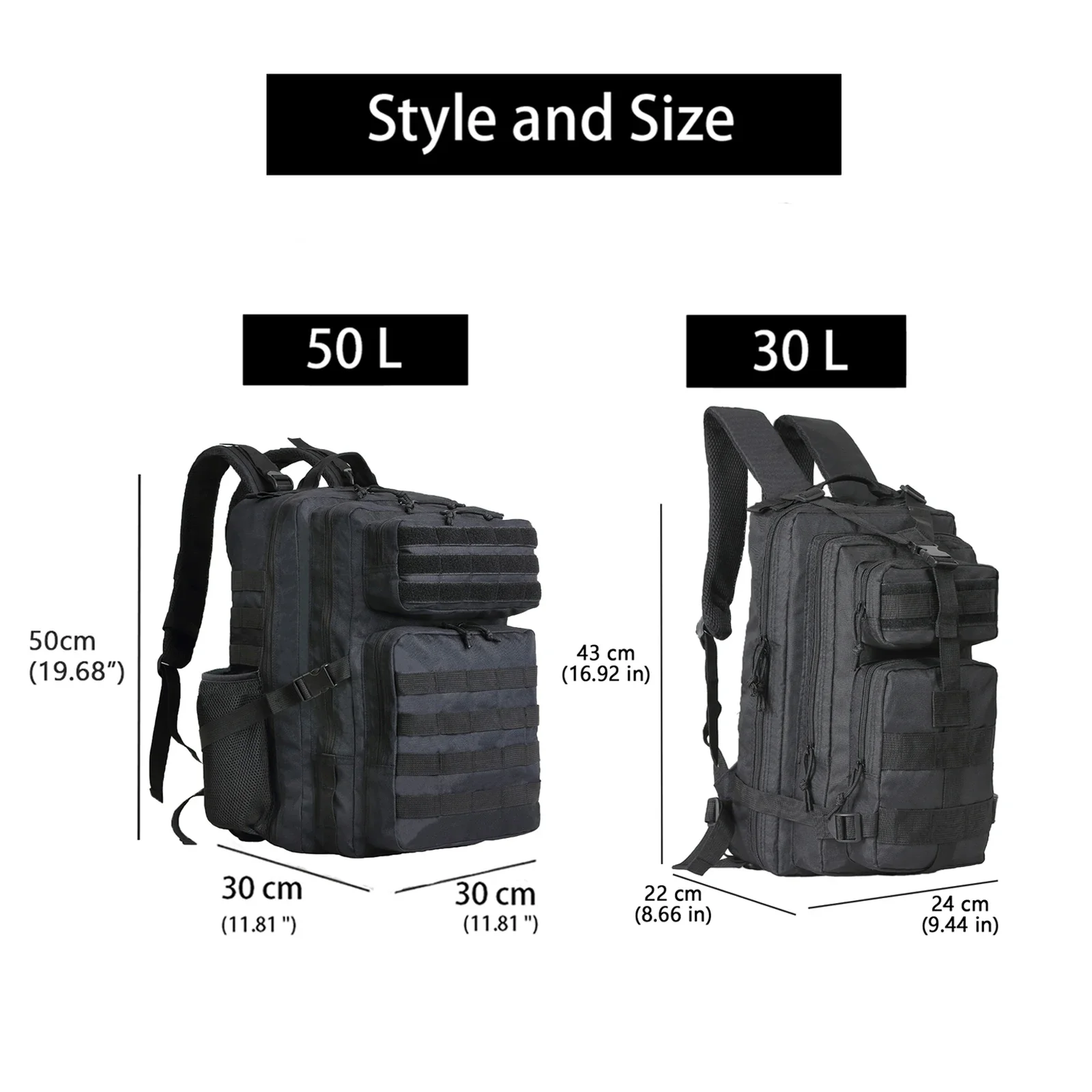 Men Tactical Backpack Nylon 30L/50L 3P Softback Outdoor Rucksack Hiking Camping Hunting Bags