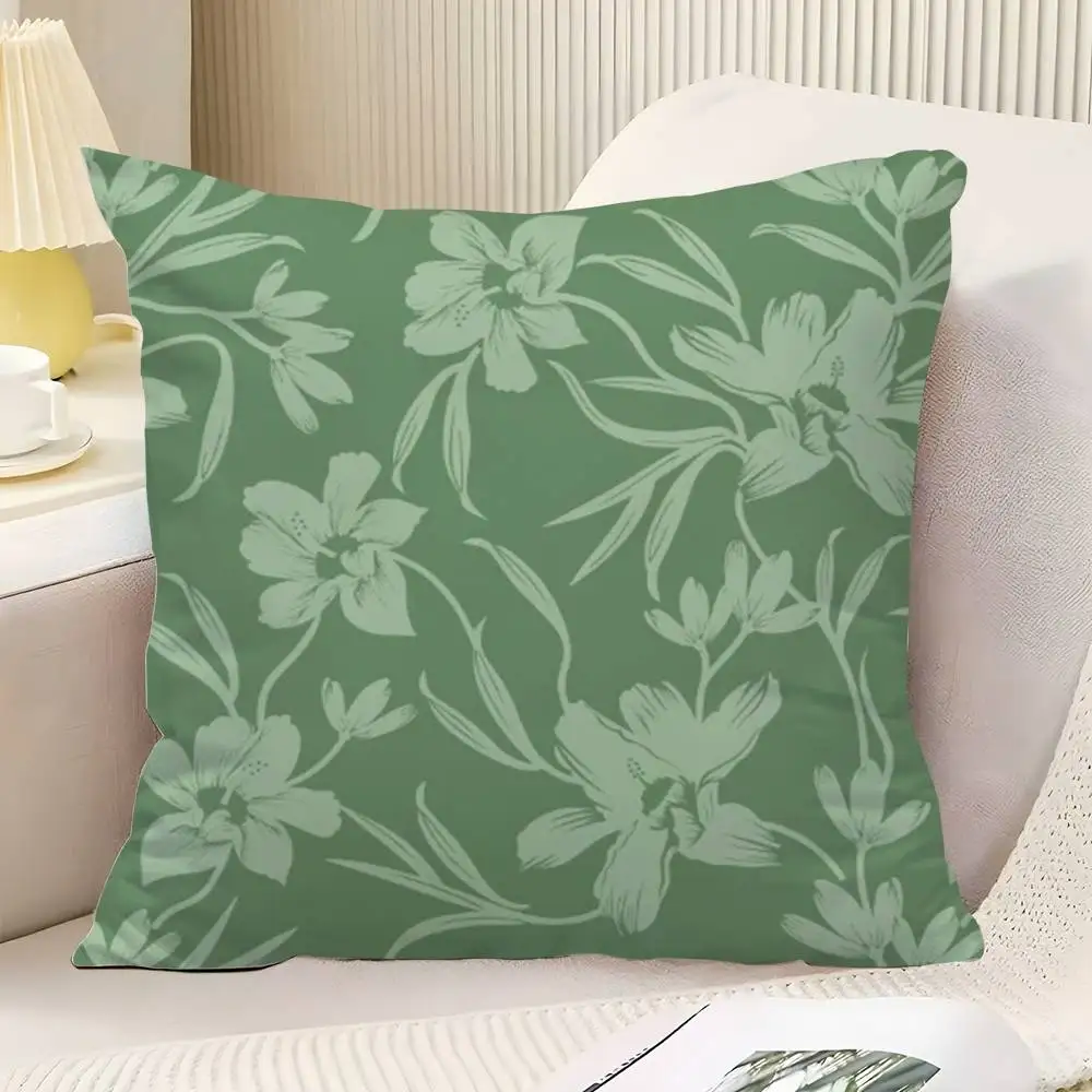 Luxury Green Flowers Throw Pillow Cover Neutral Decor Cushion Cover Soft Sofa Couch Bed Home Decor Pillow Case
