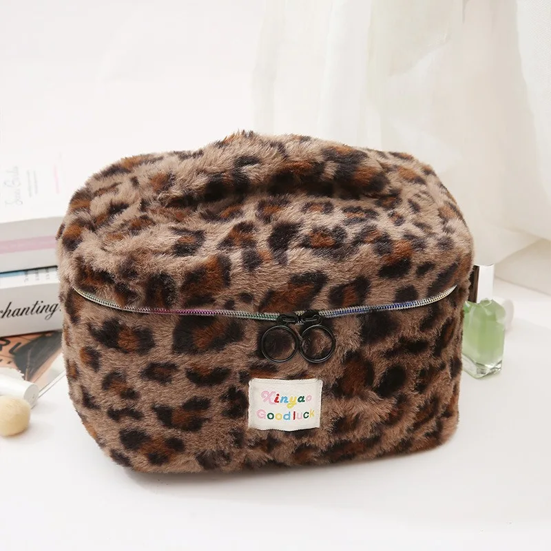 Leopard Print Retro Makeup Bag Large Capacity Cosmetic Bag Fashion Portable Storage Ba Travel Toiletry Bag