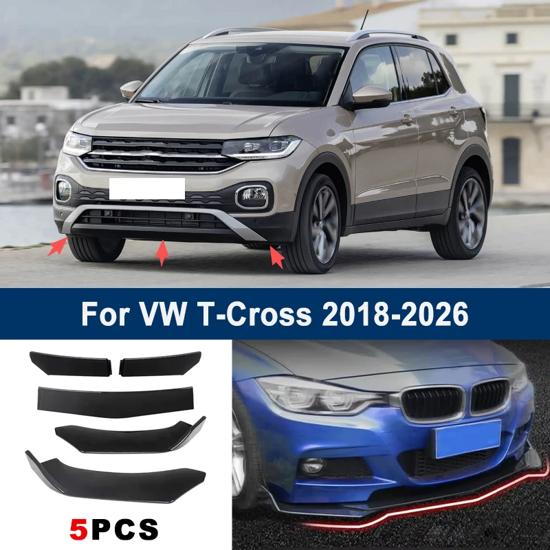 

Adjustable 5Pcs Sectional Front Spoiler Lip For VW T-Cross 2018-2026 Front Bumper Splitter Car Exterior Sport Body Kit