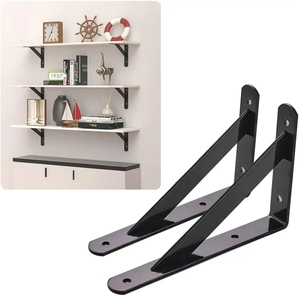 4Pcs 6 Inch Durable Metal Shelf Brackets ,90 Degree Triangle Design, Home/Office Wall Shelving Support, Mounting Screws Provided