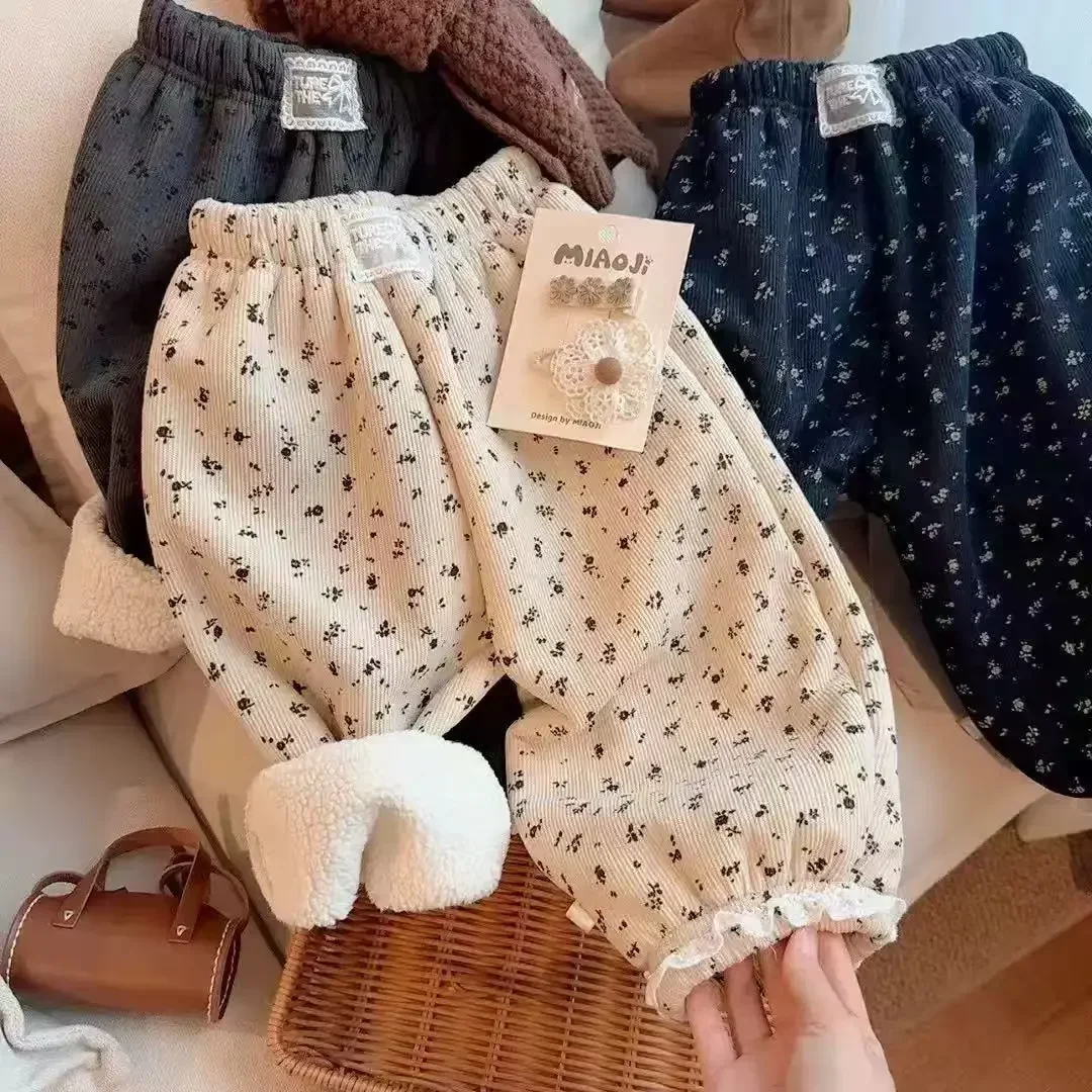 2026 Neue Winter-Baby-Mädchen-Hosen mit Print im koreanischen Stil, dick, warm, mit Baumwollpolsterung, lässige Kinderhosen, Größe 80-150 – Detail 9