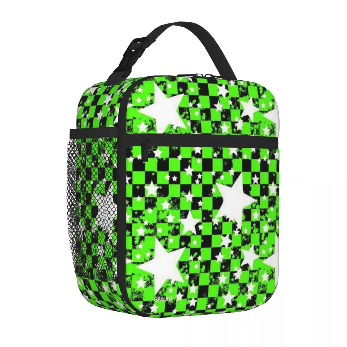 Bestselling Green Rockstar Checkerboard Earthy Tone Nylon Lunch Bag Newborn Food Storage Insulated Lunch Bag