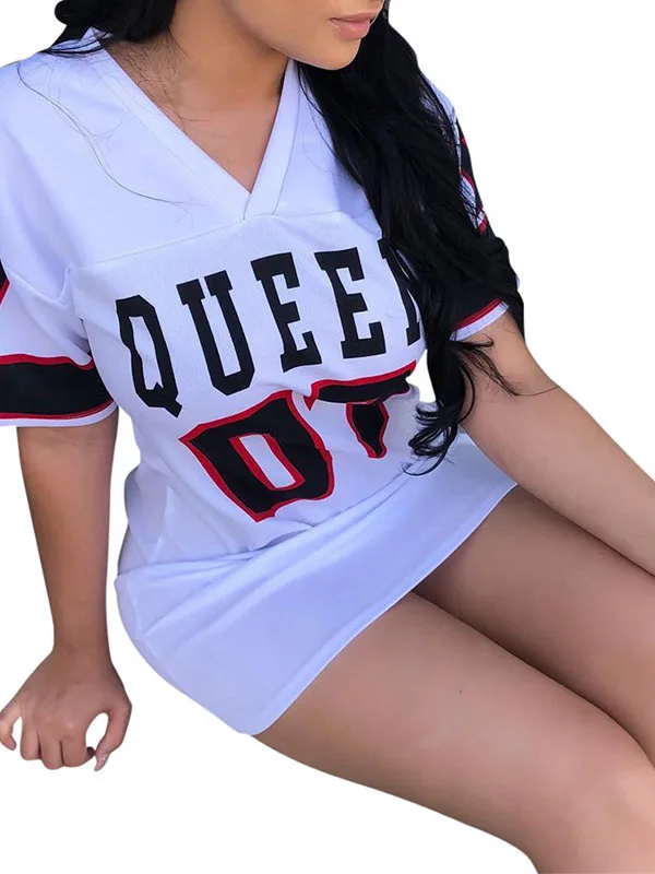 T-shirt décontracté avec lettres imprimées, jupe ort d'été basique Sle v-ne Svel, autre matériau 00%, sans marque enregistrée