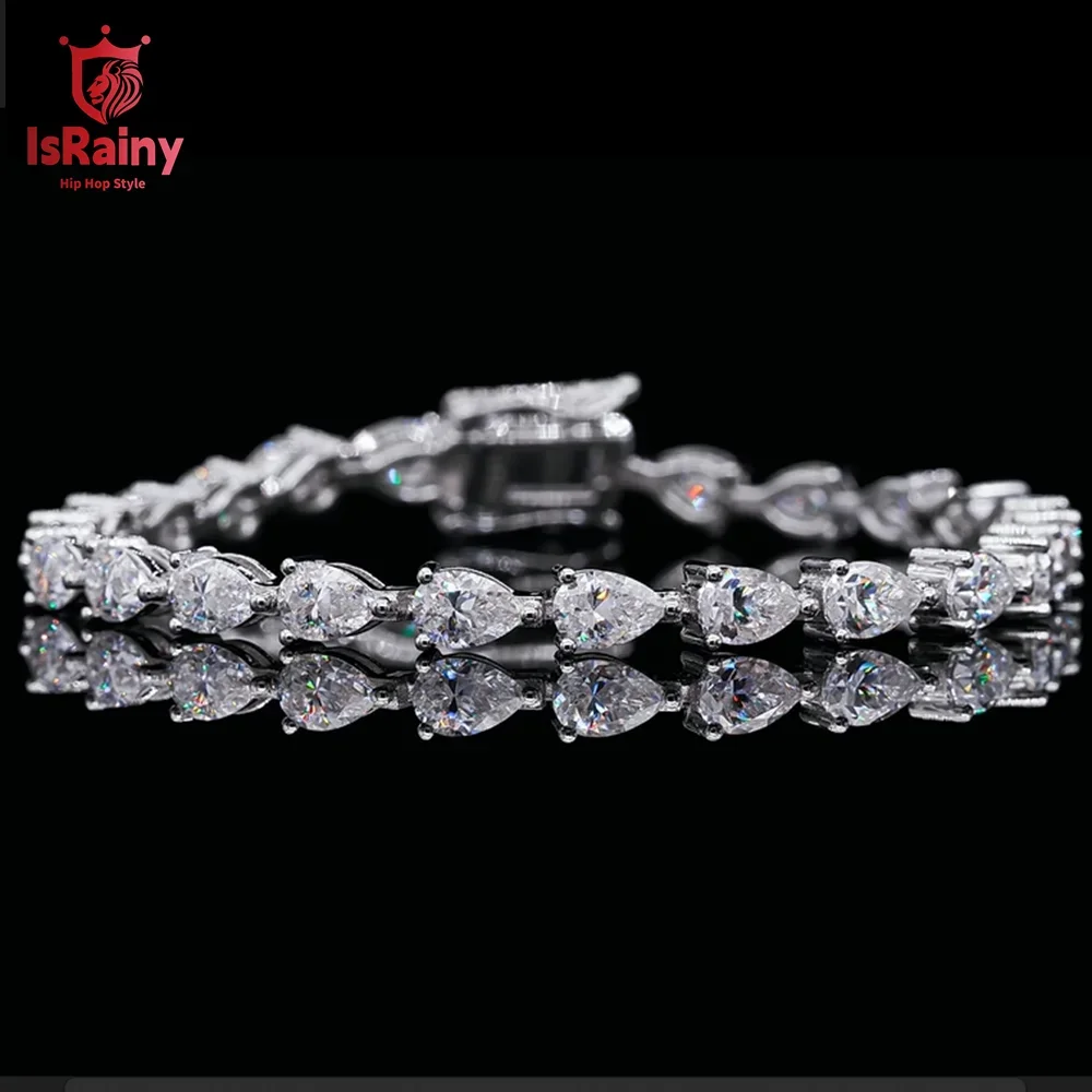 

IsRainy 925 Sterling Silver Pear Cut D Color 4*6mm Moissanite Bracelet Diamong Wedding Anniversary Luxury For Women Jewelry Gift