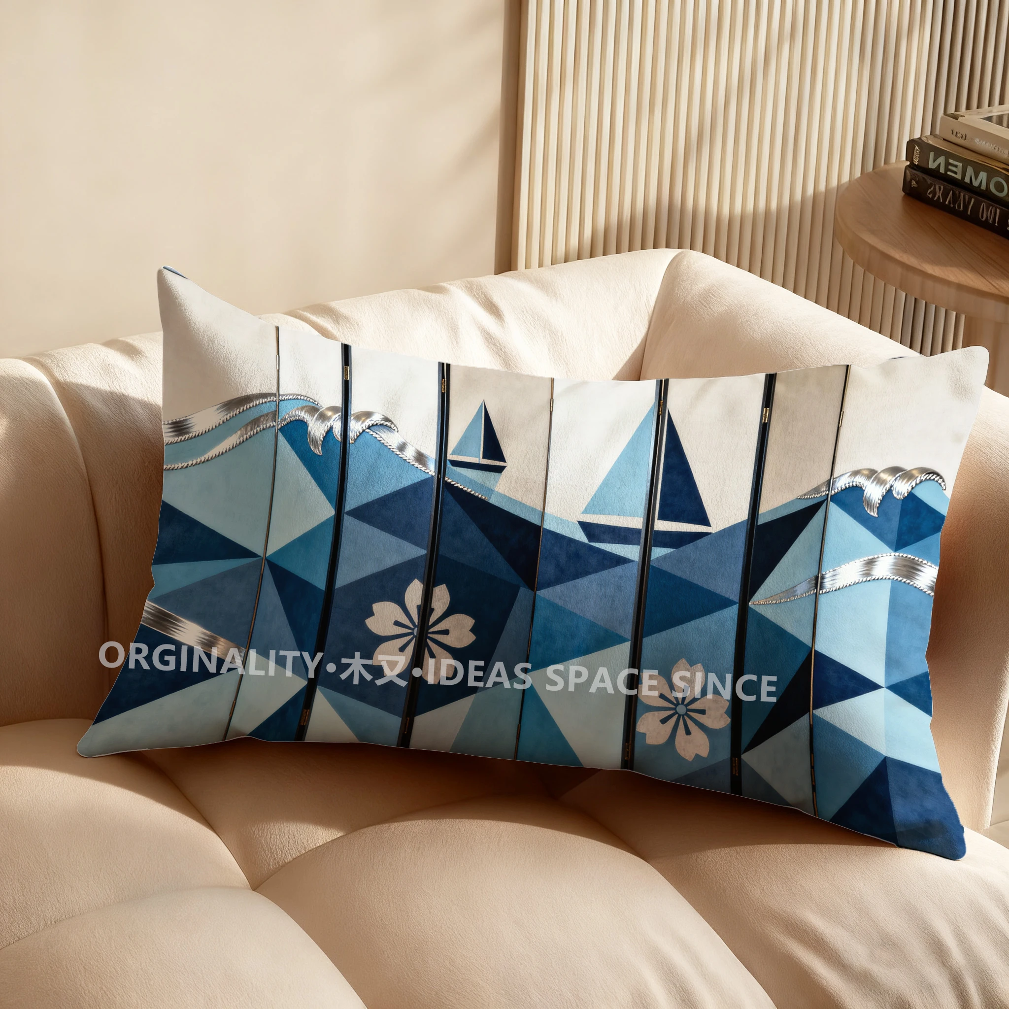 Geometric Sailboat Pattern Pillowcase Suitable For Sofa Bedroom Car Pillow Cover Cushion Rectangular Back Cushion