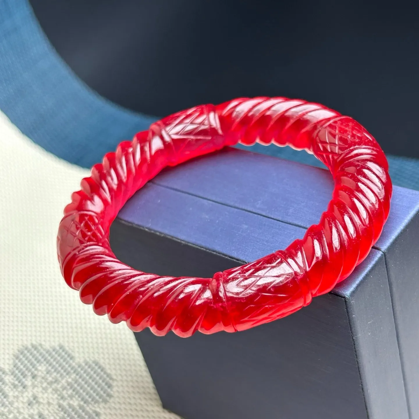 luckly Natural ice Red Burmese Jade jadeite Artistic Twist Bracelets bangle