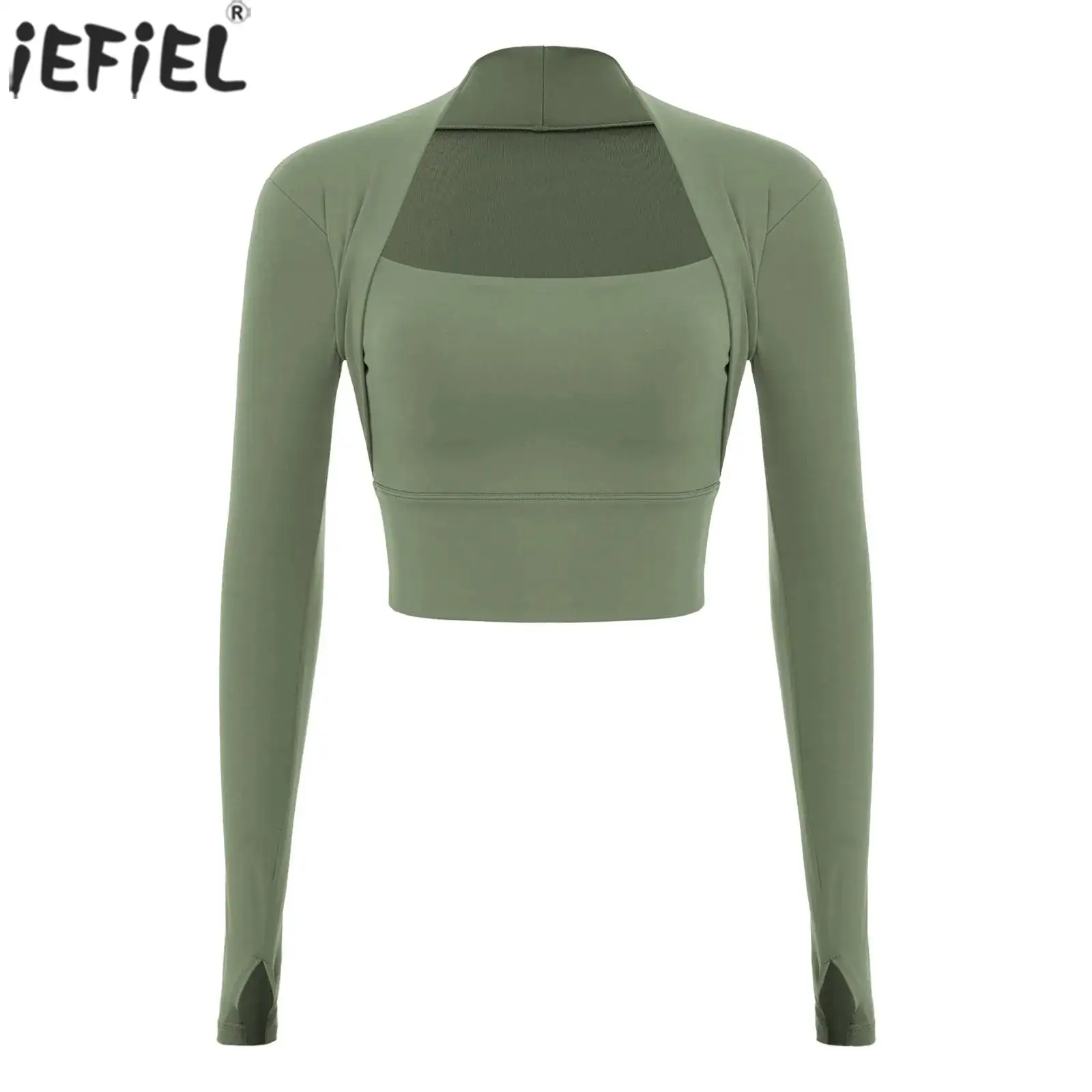 

Женская быстросохнущая спортивная рубашка с длинным рукавом, однотонная, со съемными накладками на груди, укороченный топ для занятий йогой, пилатесом, рубашка для бодибилдинга