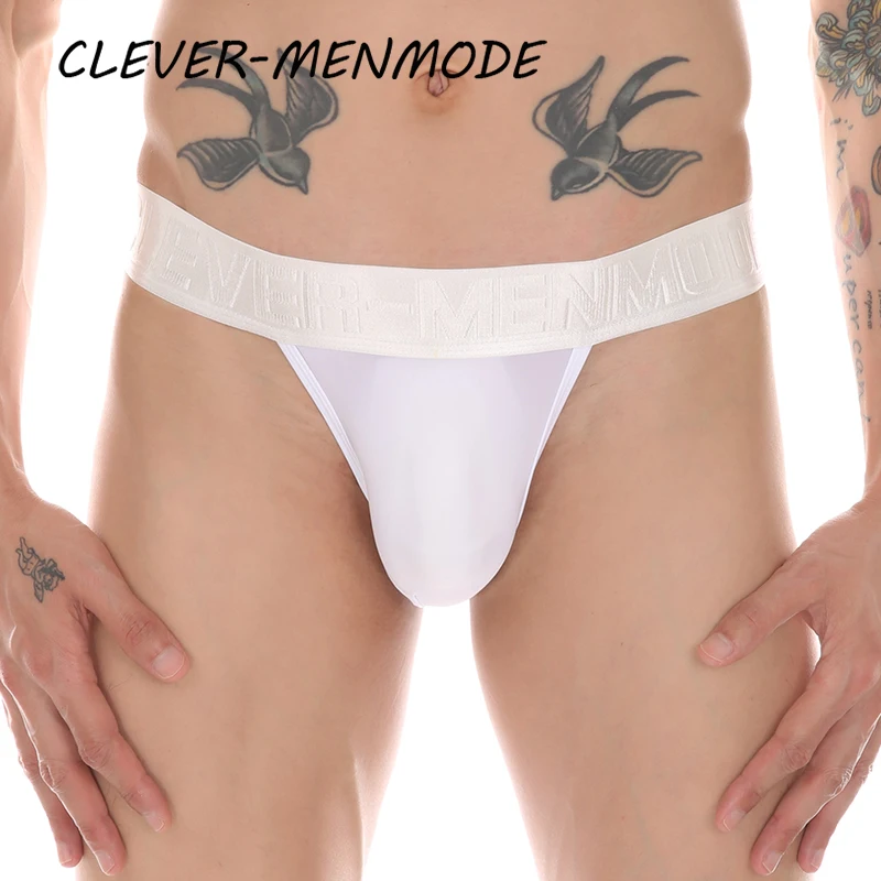 CLEVER-MENMODE Men\'s Sexy Open Crotch Sheer Briefs Ice Silk Breathable T Back Underwear Jockstrap Rear Empty Panties Men Bikini