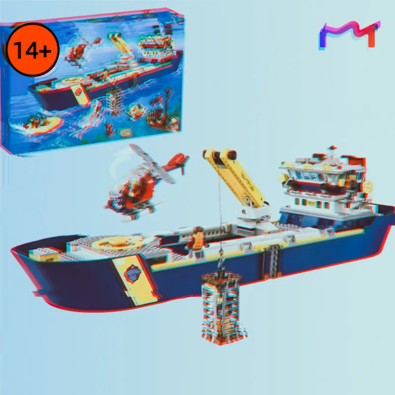 

In Stock 793pcs MOC-60266 Research Ship Working Crane Building Block Urban Ocean Series Model Bricks Toys Birthday Party Gifts