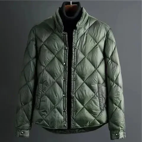 

Мужская модная короткая хлопковая куртка с ромбовидным узором, воротником-стойкой, теплая верхняя одежда, приталенный крой, осень-зима, новинка