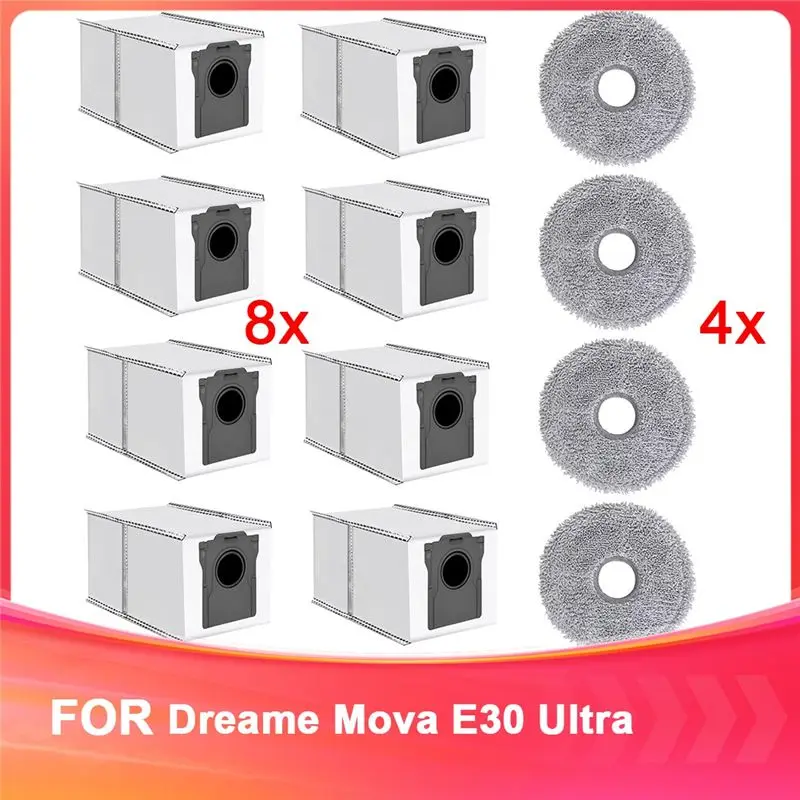 Accessory Set For Dreame Mova E30 Ultra Robot Vacuum Cleaner Suction Station, Vacuum Cleaner Bags + Washable Mop