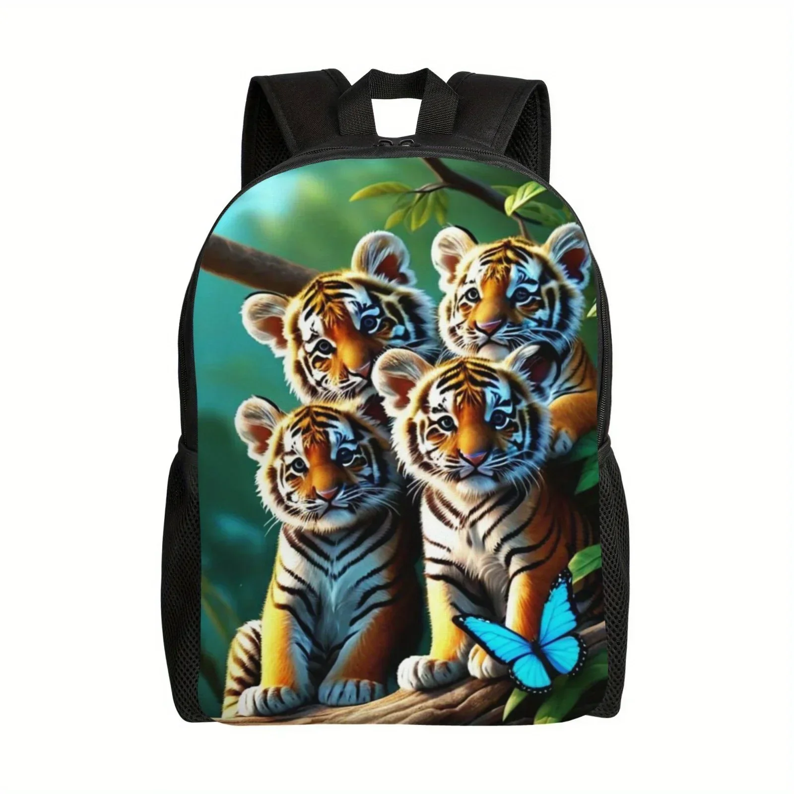 Custom Adorable Tiger Print Backpack Lightweight, Large Capacity & Laptop Bag With Adjustable Straps For Travel And College