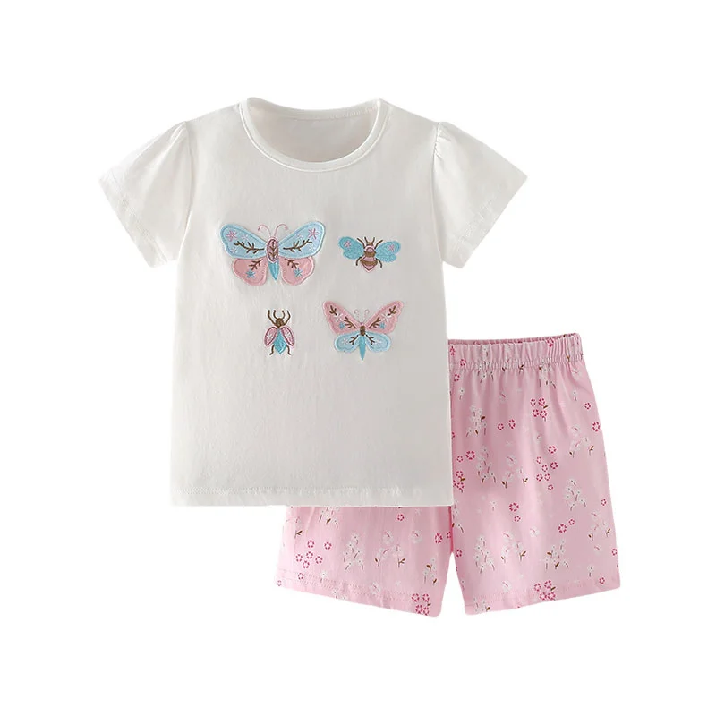 

Jumping Meters 3-8T 100% Cotton Girls 2 Pcs Sets Kid Outfits For Summer Girls Clothing Sets Short Sleeve Baby Fashion Suits