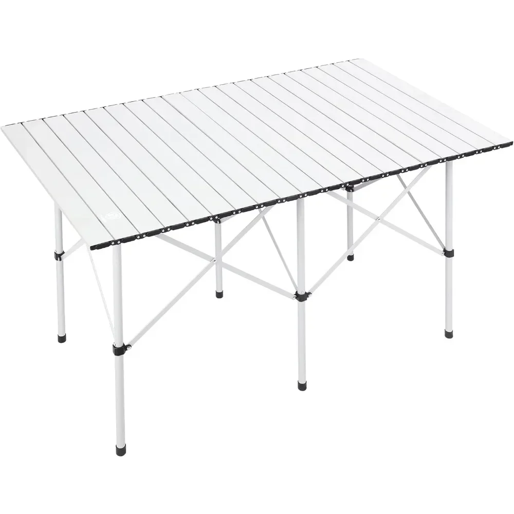 

Camping Table, Fold Up Lightweight, 4-6 Person Portable Roll Up Aluminum Table with Carry Bag for Outdoor, White