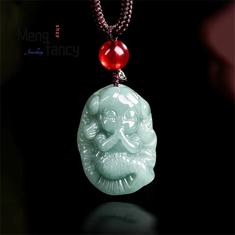 

Natural A - Grade Jade Blue Water Mermaid Pendant, Ice - Type Jade Pendant Personalized Women's Jade Pendant Fashion Jewelry Ele
