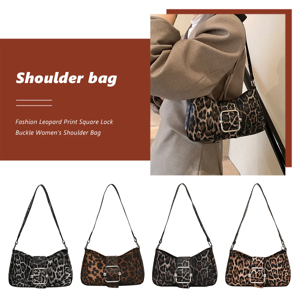 กระเป๋าสะพายไหล่สําหรับผู้หญิงเสือดาวพิมพ์ใต้วงแขนกระเป๋าหนัง PU Hobo กระเป๋าคลัทช์กระเป๋าสําหรับทํางานท่องเที่ยวช้อปปิ้ง