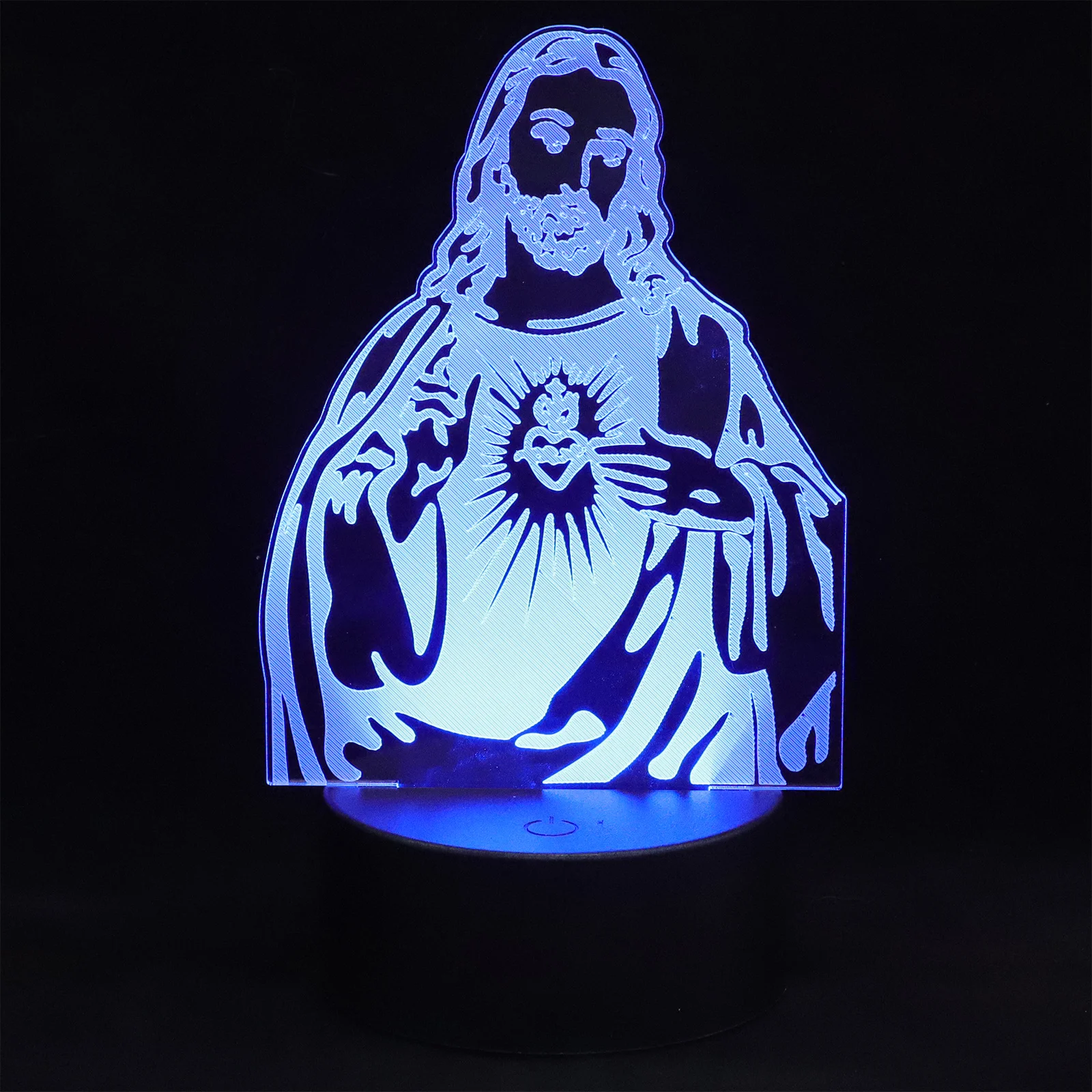 Luce notturna in acrilico 3D modello Gesù Lampada da scrivania USB Illuminazione calda e morbida per camera da letto Caffetteria Negozio Luce decorativa in stile religioso