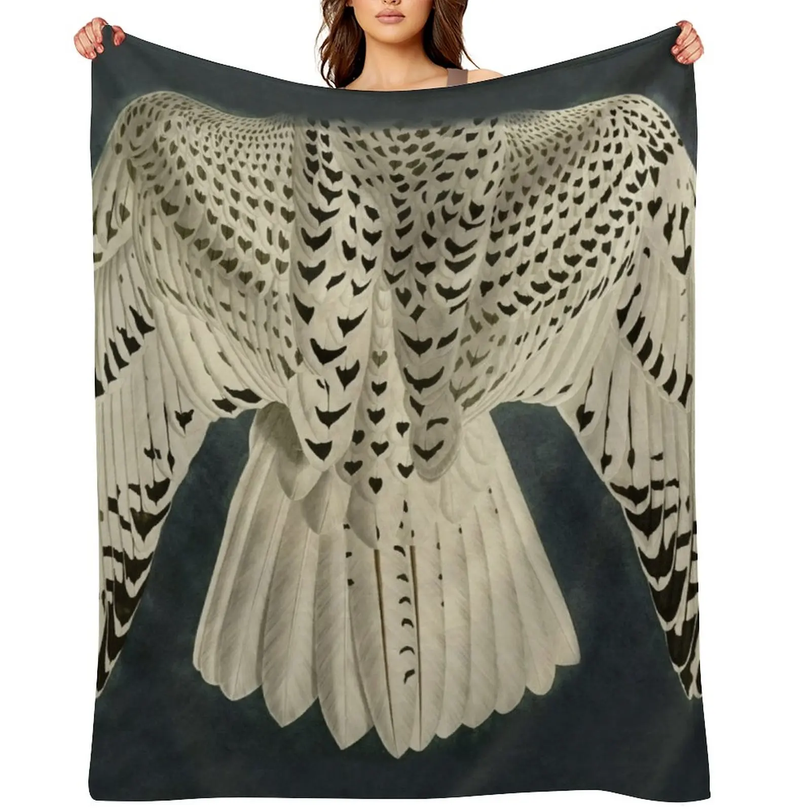 

Wings / Fragments of Iceland or Jer Falcon by J.J.Audubon / Vintage birds / Feathers Texture dark background Throw Blanket