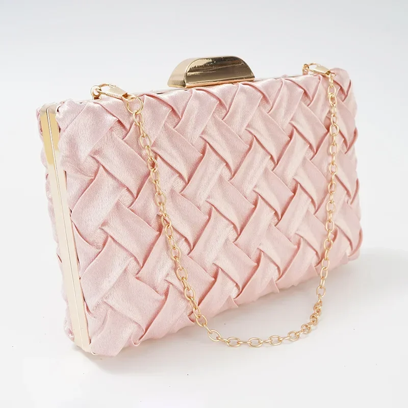 Pearl Pink Clutch Purse Women Evening Party Bag Crossbody Chain Shoulder Red Hand Bag Ladies Square Small Bag Elegant Woven Bags