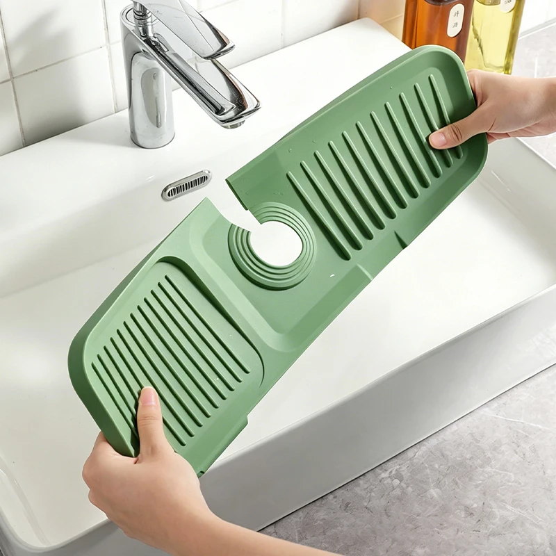 Sloped Silicone Faucet Drip Tray Water Catcher Mat Drain Sink Splash Guard Organizer Pad for Kitchen Bathroom Tap Base