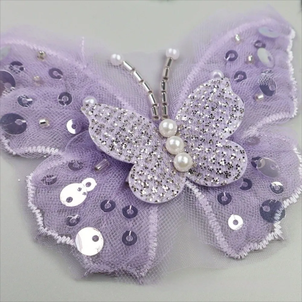 Double-Layered Sequins Butterfly Applique Hand-Sewn Lustrous Embroidered Patches Gold-Sprayed Mesh Sequins