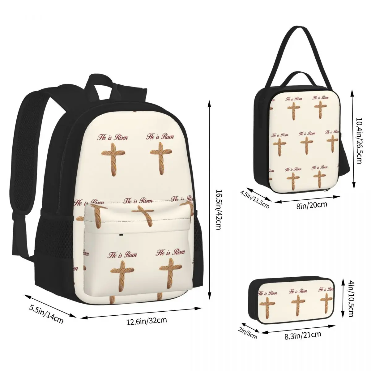 He Is Risen - Community Apron Backpacks Students Bookbag School Bags Kids Rucksack Lunch Bag Pen Bag Three-Piece Set