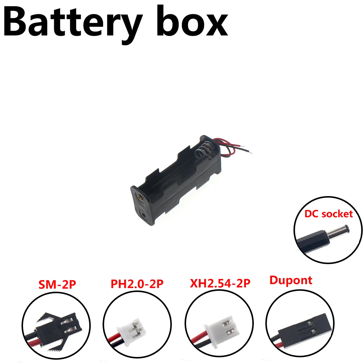 2PCS DIY 2x AA Battery Holder Storage Box Case with DC 5.5x2.1mm XH2.54 PH2.0 SM-2P Power Plug back to back