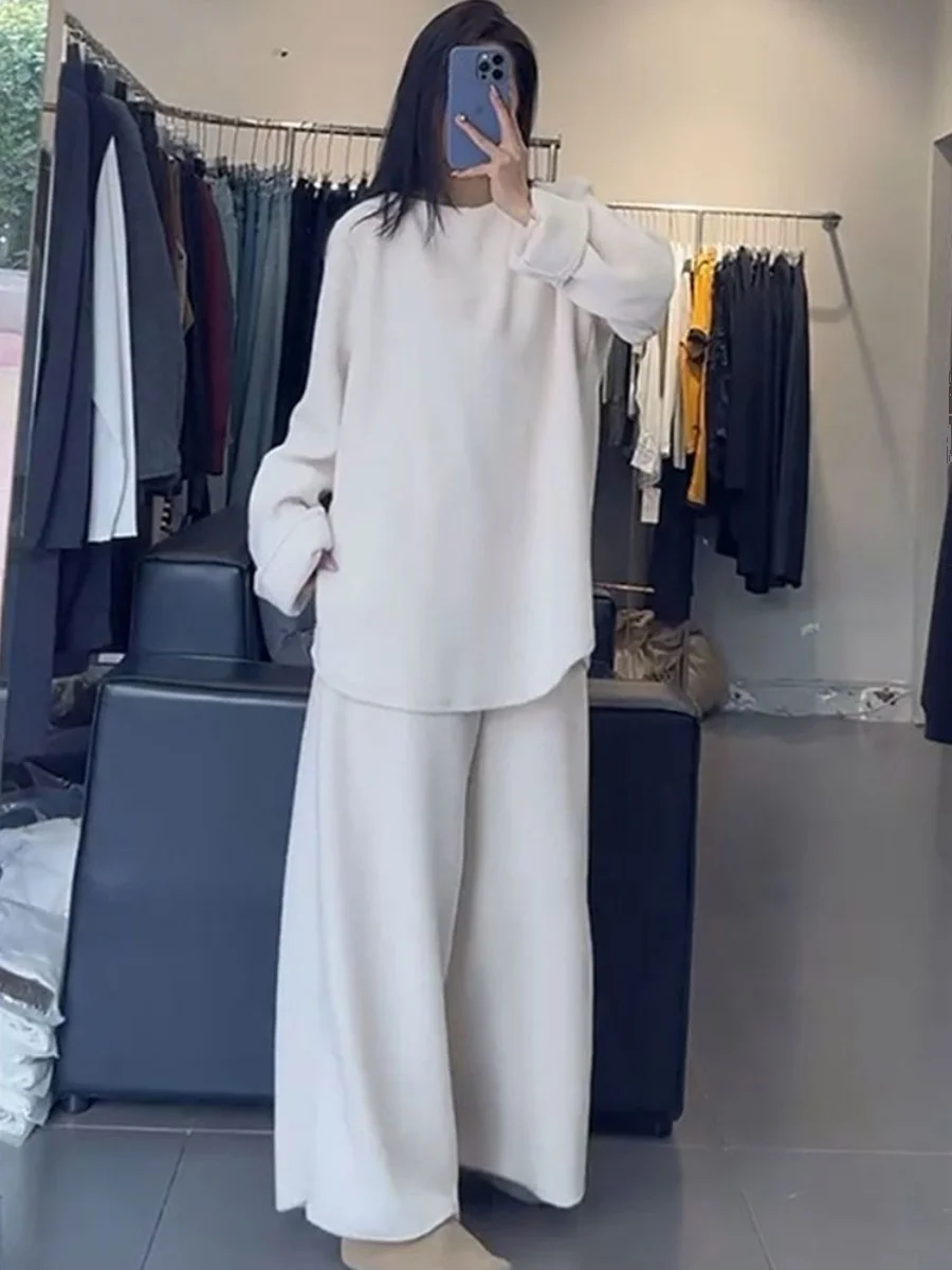 plus Size 300 Pou Women's Sweatirt Long Sve round Ne High Waist Wide Leg Pants Two Piece Set Autumn Winter Faion