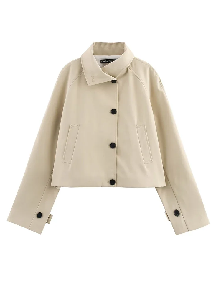 

Nice Spring New Women's Clothing Fashionable Commuter Versatile Long Sleeve Lapel Button Short Windbreaker