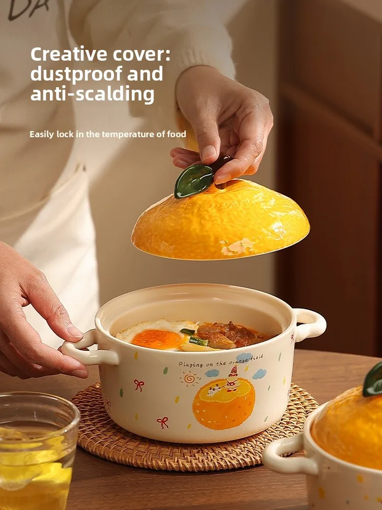 

Милая керамическая суповая миска с крышкой для разогрева в микроволновке, для лапши, для домашнего использования, красивая, для студентов, кухонная посуда для столовой