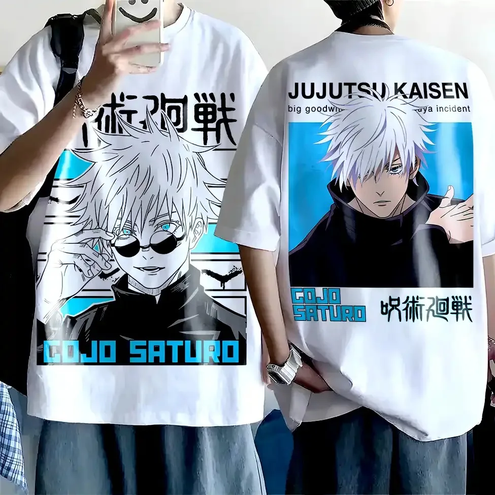 Bandai Jujutsu Kaisen 2D Anime Print Short Sleeve Tee, Japanese Character Graphic Top for Street Hangout and Outdoor Activity