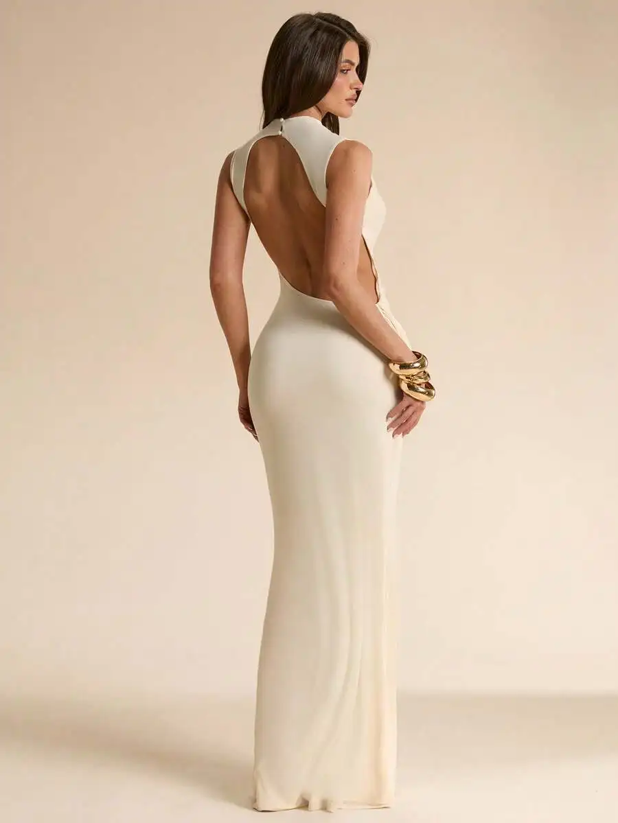 

Apricot Sleeveless Backless Elegant Mermaid Dress For Vacation Beach Bridesmaid Wedding Spring Summer
