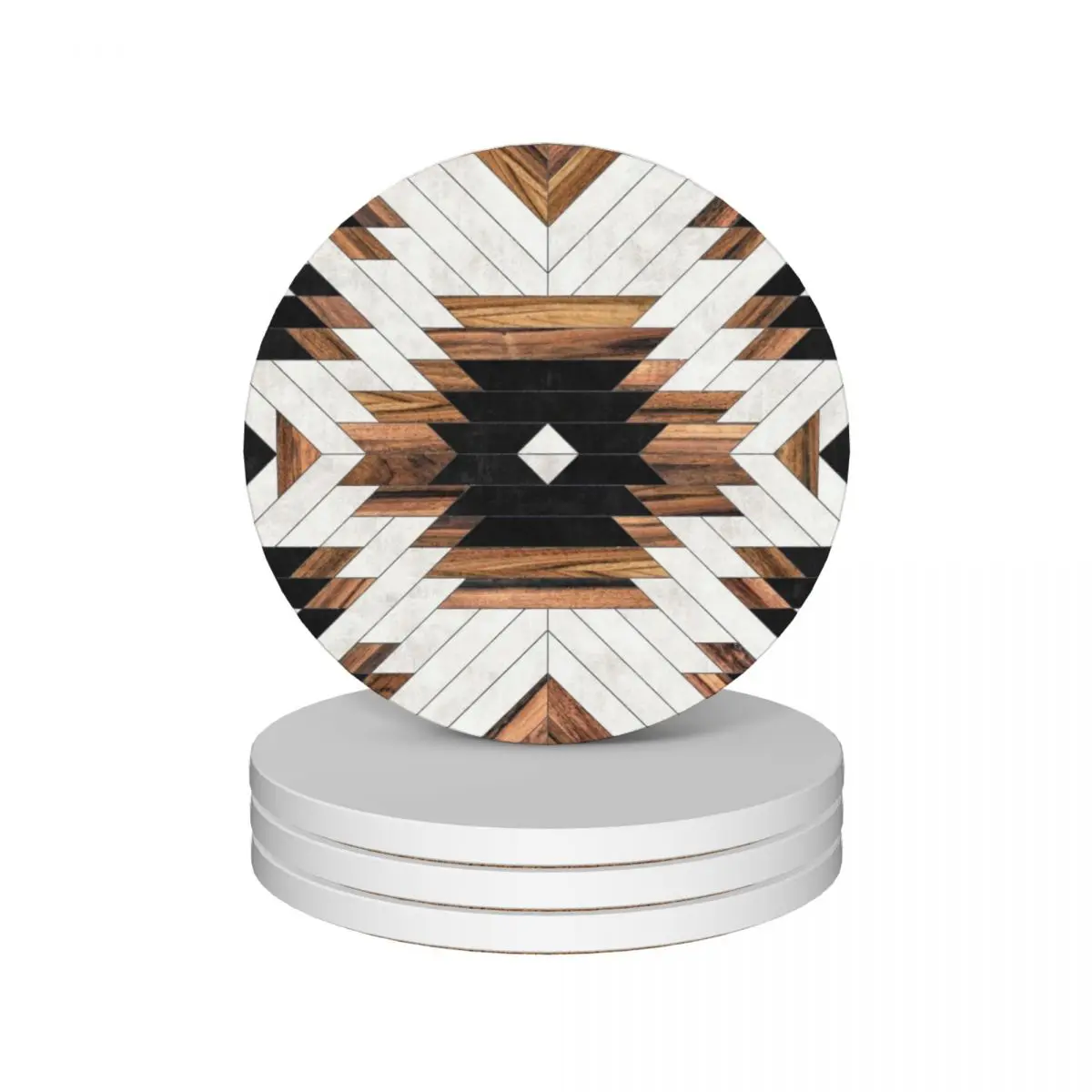 Urban Tribal Pattern No.5 - Aztec - Concrete and Wood Ceramic Coasters (Set of 4) cup set personalize Coasters